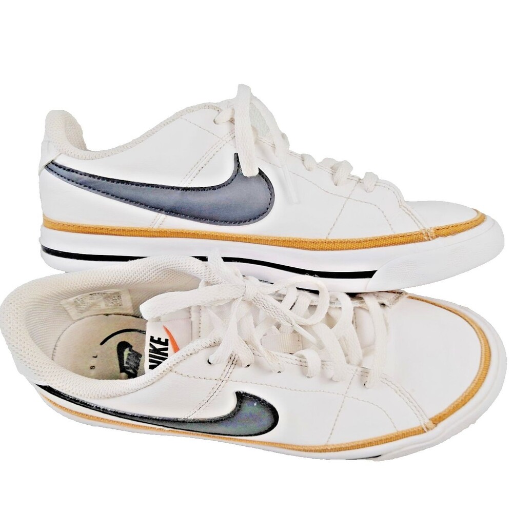 Nike Kids Court Style Sneakers White Black Swoosh Gum Sole Casual Shoes Size 6Y - Picture 4 of 12